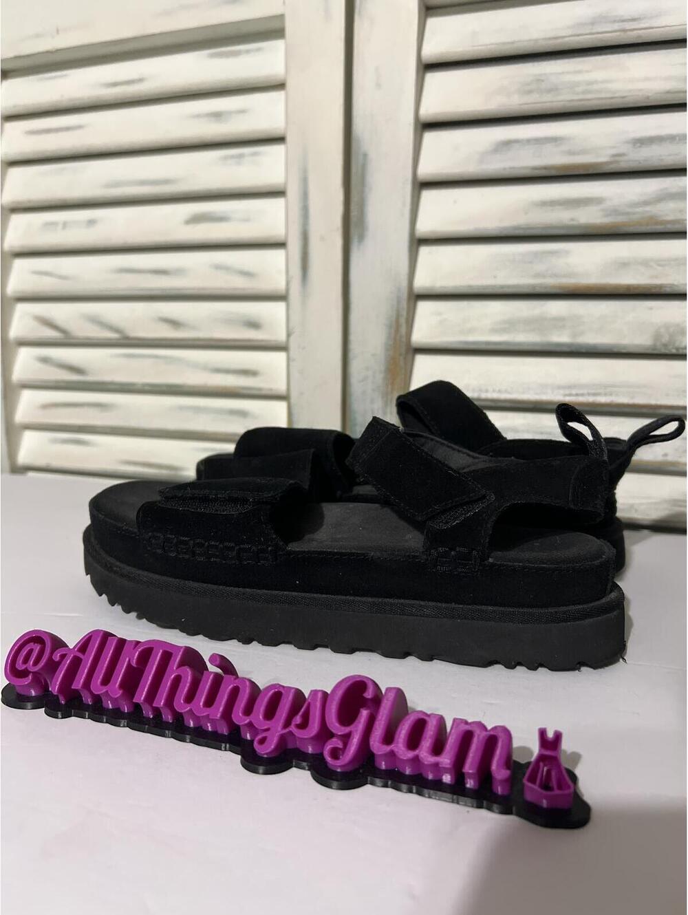 UGG Goldenstar Black Suede Platform Sandals 9 - Picture 5 of 7
